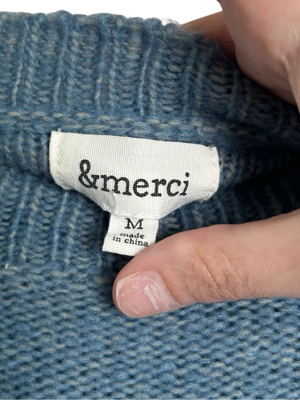 &Merci Boutique Crew neck bubble textured sleeve sweater - Blue Size Medium - Picture 7 of 11
